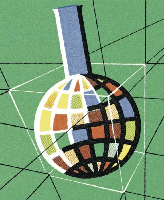 Gerahmter Druck : Ein Globus in einer Schachtel Gerahmter Druck : Ein Globus in einer Schachtel