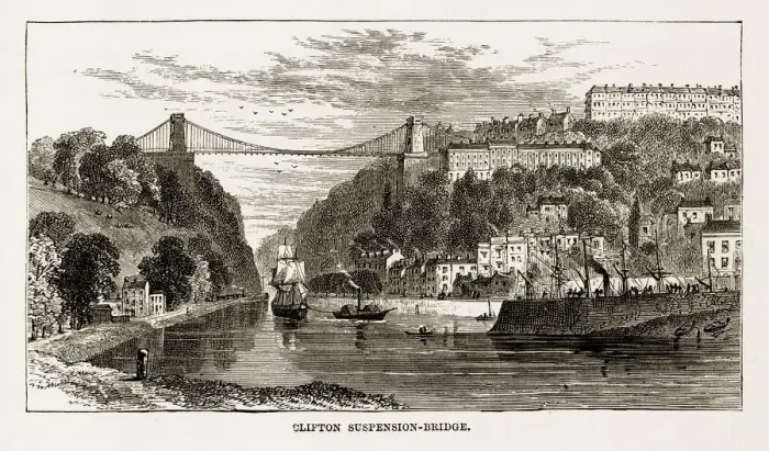 Gerahmter Druck : Klipstonbrücke von Clifton in Bristol, England Viktorianische Gravur um 1840 Gerahmter Druck : Klipstonbrücke von Clifton in Bristol, England Viktorianische Gravur um 1840