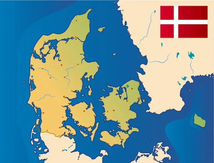 Gerahmter Druck : Denmark. Kartenschnipsel von Dänemark Gerahmter Druck : Denmark. Kartenschnipsel von Dänemark