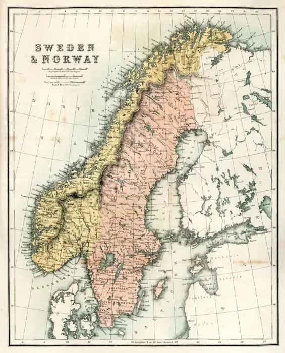Gerahmter Druck : Alter Karten von Schweden und Norwegen Gerahmter Druck : Alter Karten von Schweden und Norwegen