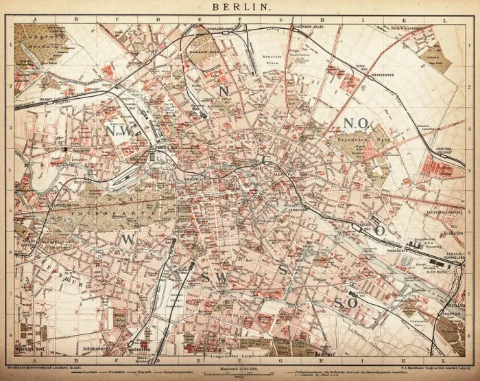 Gerahmter Druck : Karte von Berlin 1898 Gerahmter Druck : Karte von Berlin 1898