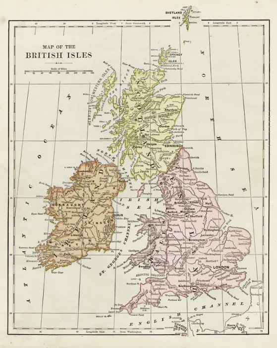 Gerahmter Druck : Karte der britischen Inseln 1889 Gerahmter Druck : Karte der britischen Inseln 1889