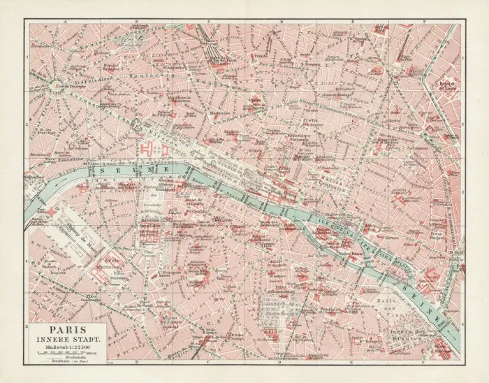 Gerahmter Druck : Karte von Paris 1900 Gerahmter Druck : Karte von Paris 1900