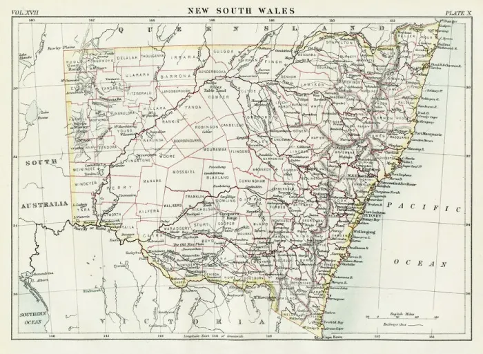 Gerahmter Druck : Neues Süd-Wales-Atlas 1884 Gerahmter Druck : Neues Süd-Wales-Atlas 1884
