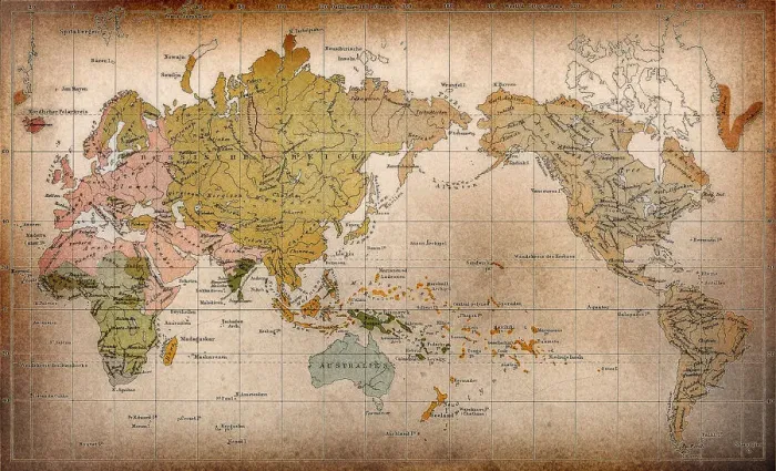 Gerahmter Druck : World map. Die Verbreitung der Menschenrassen durch Müller und Peschel Gerahmter Druck : World map. Die Verbreitung der Menschenrassen durch Müller und Peschel