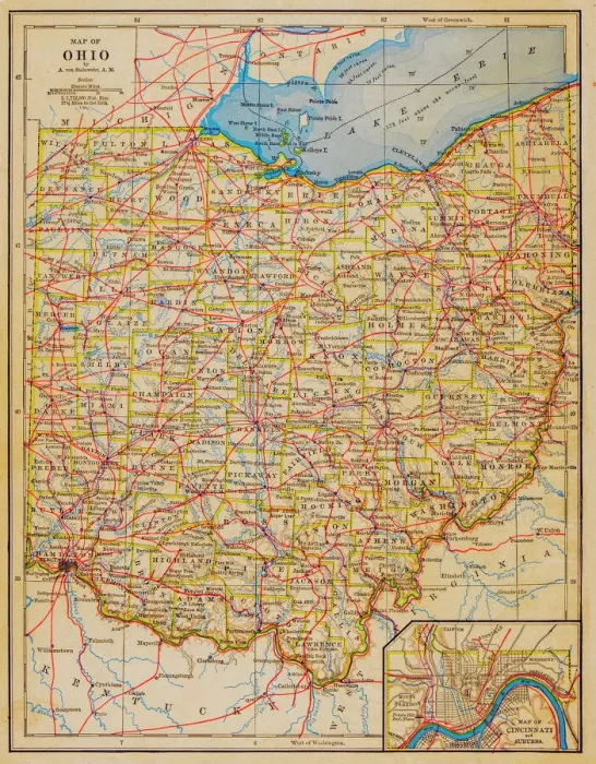 Gerahmter Druck : Die Karte des 1883 Ohio State Gerahmter Druck : Die Karte des 1883 Ohio State