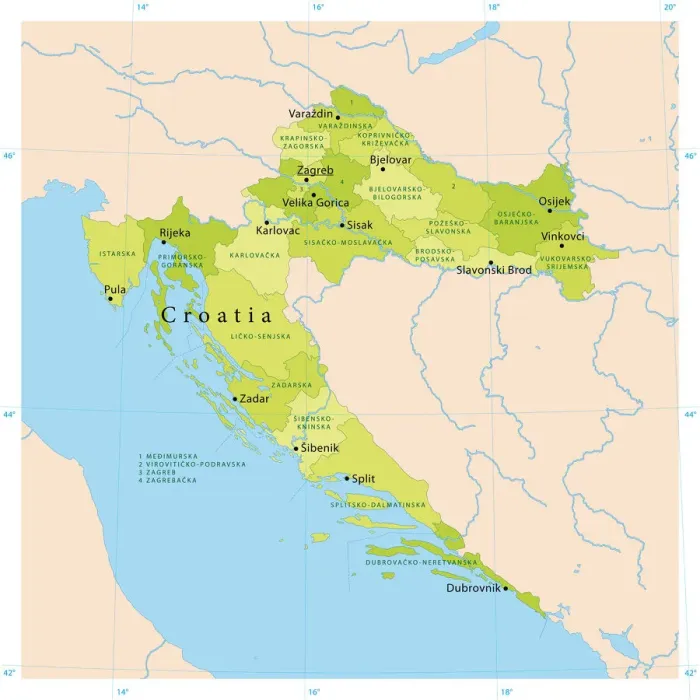 Gerahmter Druck : Kroatiens Vektormap Gerahmter Druck : Kroatiens Vektormap