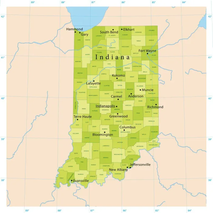 Gerahmter Druck : Indiana-Vector-Karte Gerahmter Druck : Indiana-Vector-Karte