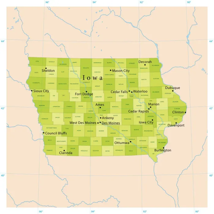 Gerahmter Druck : Iowa-Vector-Karte Gerahmter Druck : Iowa-Vector-Karte
