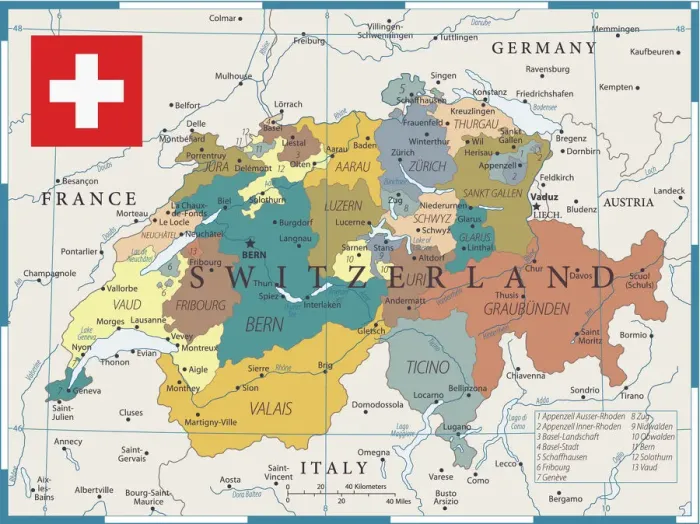 Gerahmter Druck : Karte der Schweiz Gerahmter Druck : Karte der Schweiz
