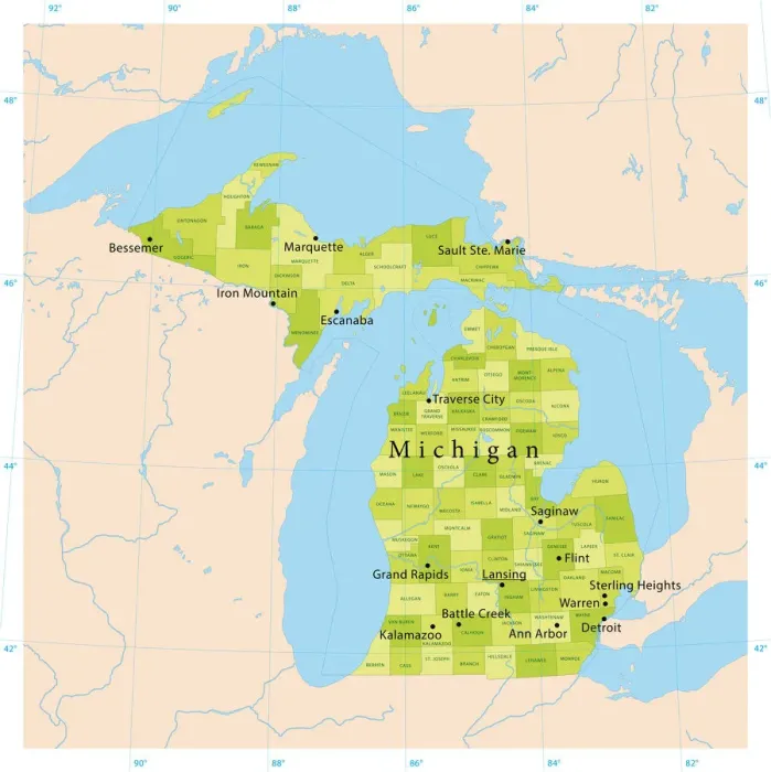 Gerahmter Druck : Michigan-Vector-Karte Gerahmter Druck : Michigan-Vector-Karte