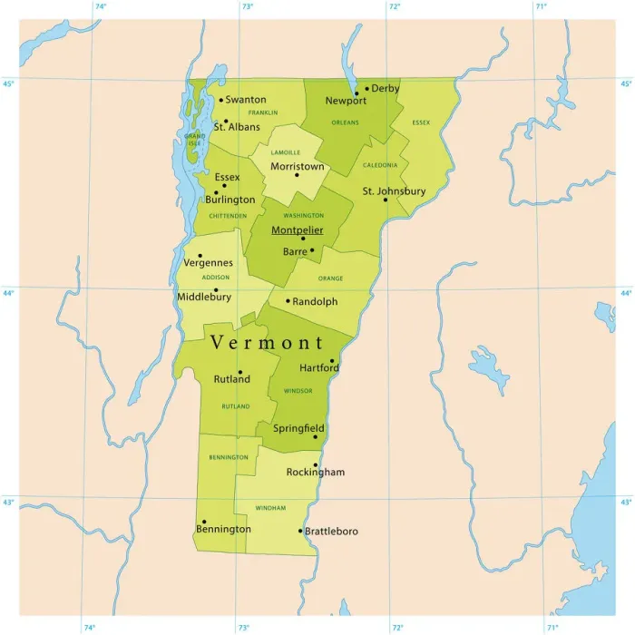 Gerahmter Druck : Vermonter Vektormap Gerahmter Druck : Vermonter Vektormap