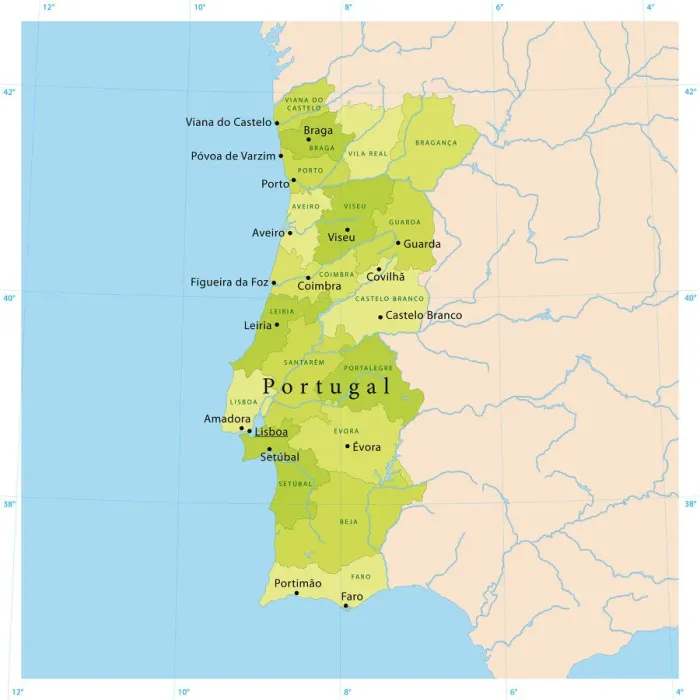 Gerahmter Druck : Portugals Vektormap Gerahmter Druck : Portugals Vektormap