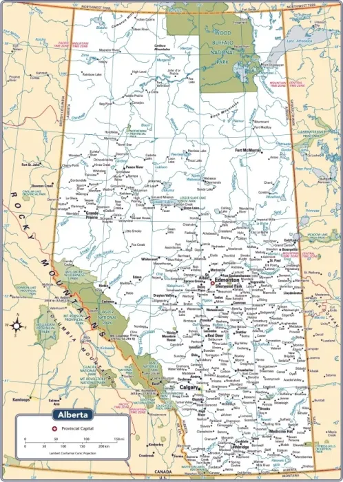 Gerahmter Druck : Provinzaltes Kartenbild von Alberta Gerahmter Druck : Provinzaltes Kartenbild von Alberta