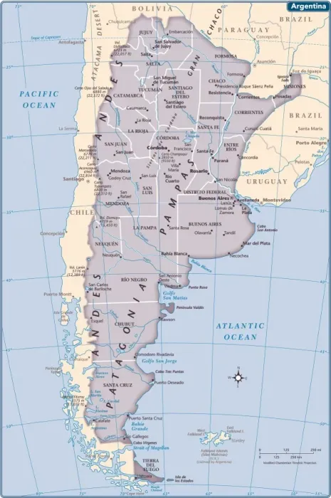 Gerahmter Druck : Argentinien Kartenbild Gerahmter Druck : Argentinien Kartenbild