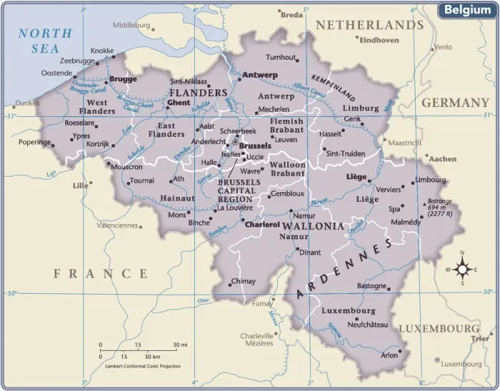 Gerahmter Druck : Belgien Landkarte Gerahmter Druck : Belgien Landkarte
