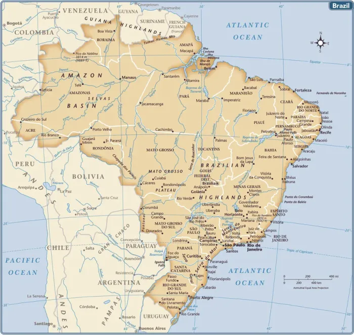 Gerahmter Druck : Brasil Landkarte Gerahmter Druck : Brasil Landkarte