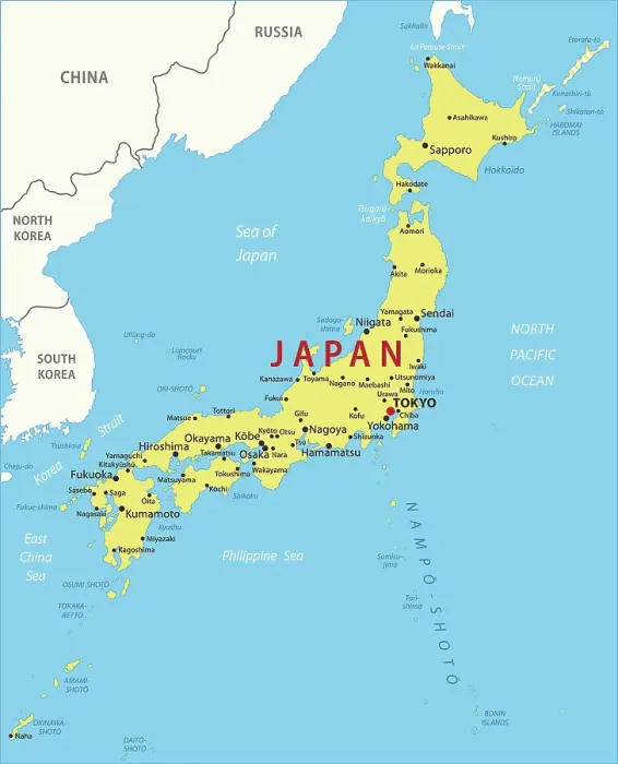 Gerahmter Druck : Farbige Karte Japans Gerahmter Druck : Farbige Karte Japans
