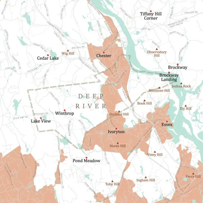 Gerahmter Druck : Karte des CT Middlesex Deep River Vector Road Gerahmter Druck : Karte des CT Middlesex Deep River Vector Road