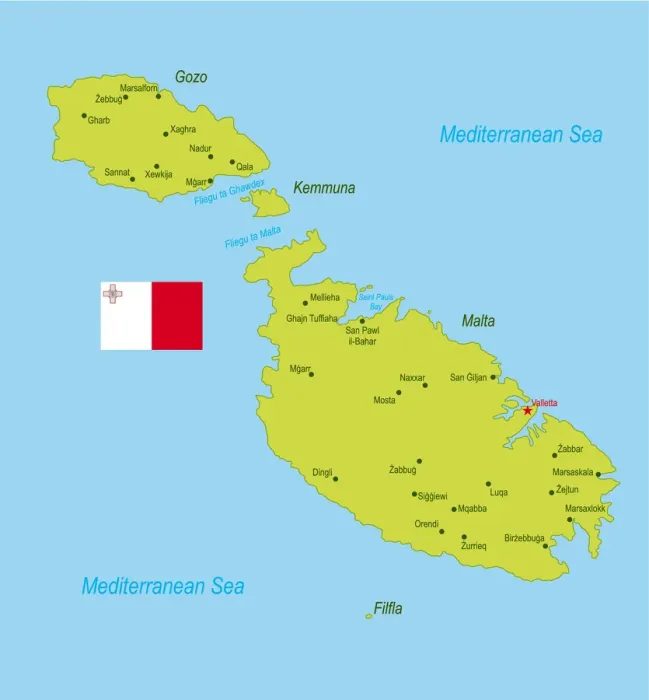 Gerahmter Druck : Malta auf einer Karte Gerahmter Druck : Malta auf einer Karte