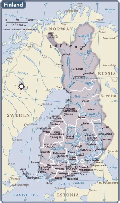 Gerahmter Druck : Finnlands Landkarte Gerahmter Druck : Finnlands Landkarte