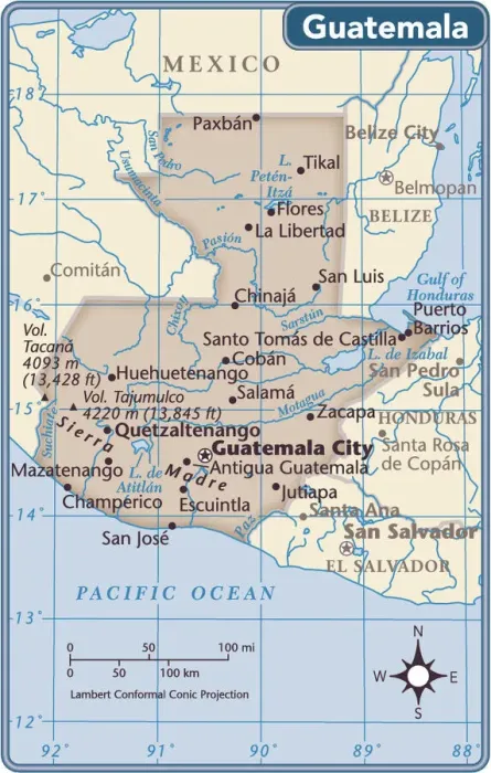 Gerahmter Druck : Karte von Guatemala Gerahmter Druck : Karte von Guatemala