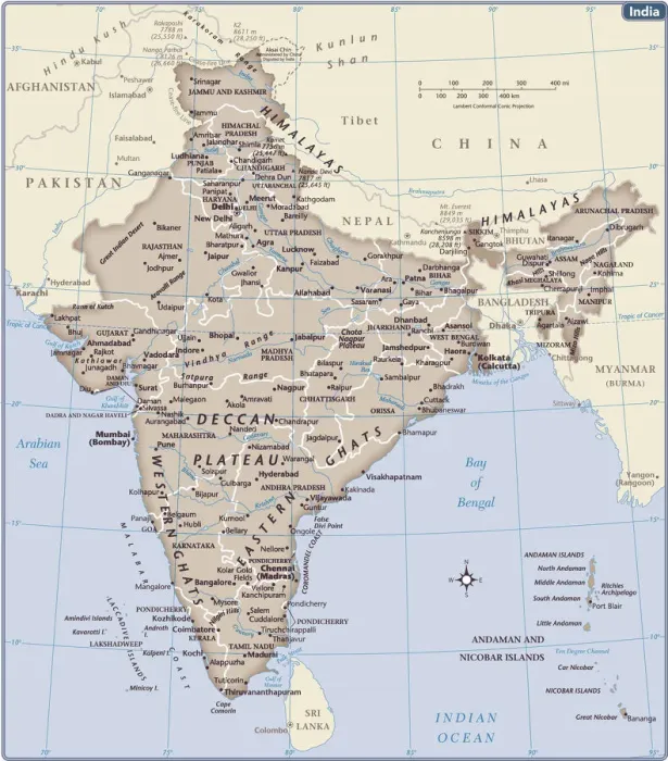 Gerahmter Druck : Indien Landkarte Gerahmter Druck : Indien Landkarte