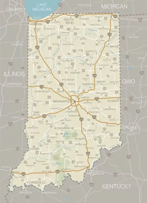 Gerahmter Druck : Indiana-Karte Gerahmter Druck : Indiana-Karte