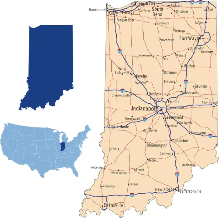 Gerahmter Druck : Indiana Kartenplan Gerahmter Druck : Indiana Kartenplan