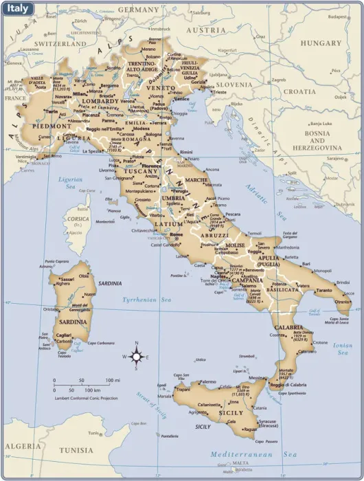 Gerahmter Druck : Italien Kartenbild