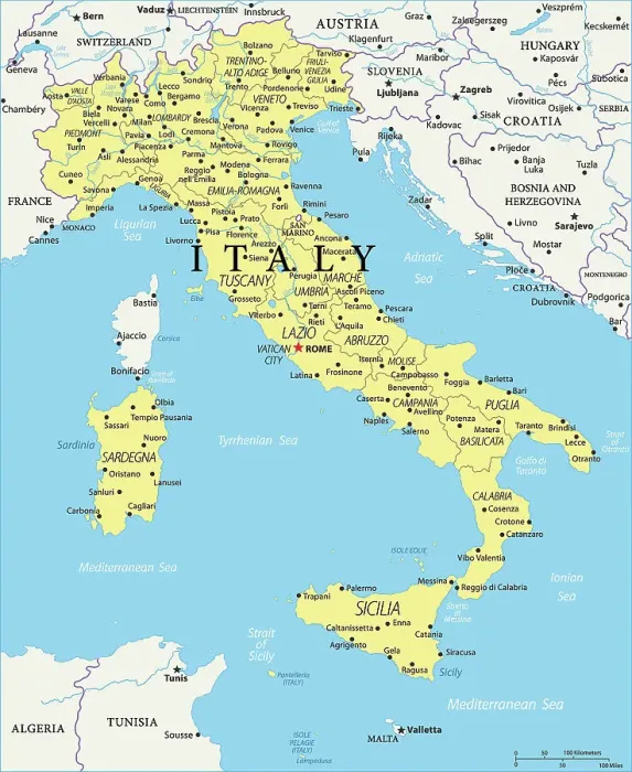 Gerahmter Druck : Italien Referenzkarte Gerahmter Druck : Italien Referenzkarte
