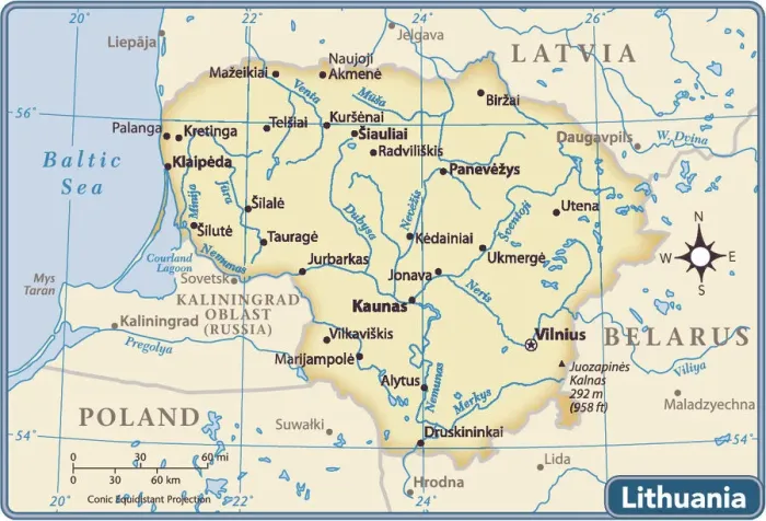 Gerahmter Druck : Litauen Landkarte Gerahmter Druck : Litauen Landkarte