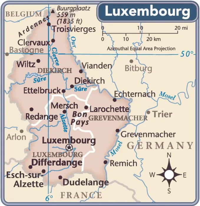 Gerahmter Druck : Luxemburg Kartenbild Gerahmter Druck : Luxemburg Kartenbild