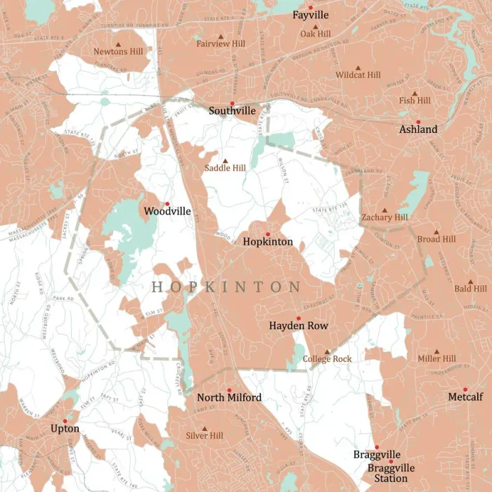 Gerahmter Druck : Middlesex Hopkinton Vector Straßen-Karten-Map Gerahmter Druck : Middlesex Hopkinton Vector Straßen-Karten-Map