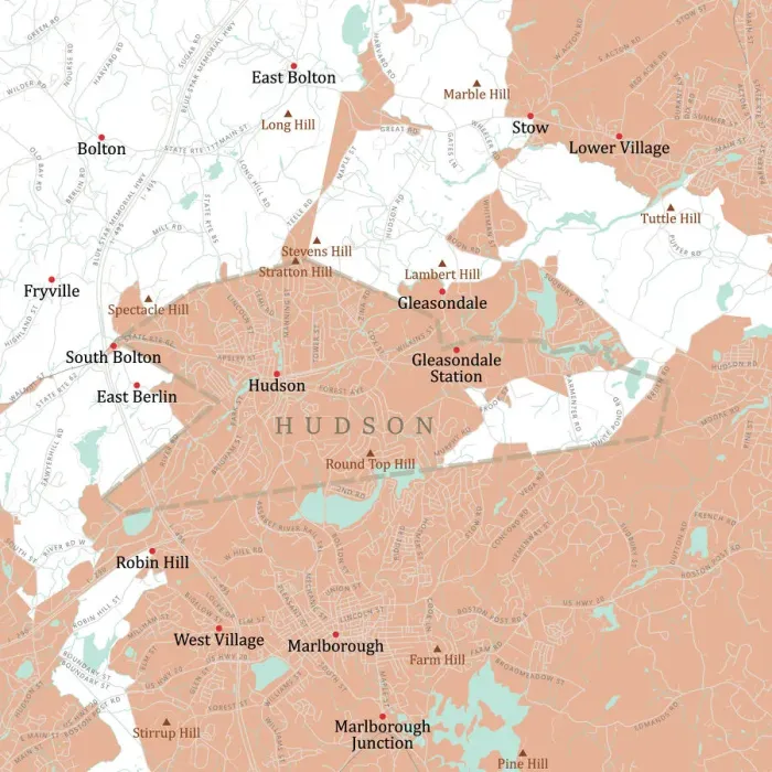 Gerahmter Druck : Middlesex-Hudson-Vector-Road-Karte