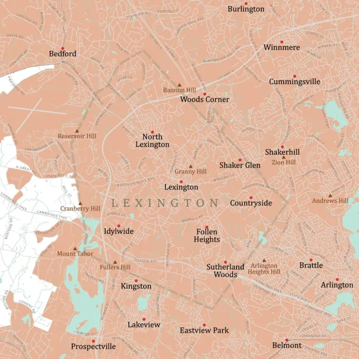 Gerahmter Druck : Lexington-Vector-Road-Karte von Middlesex Gerahmter Druck : Lexington-Vector-Road-Karte von Middlesex
