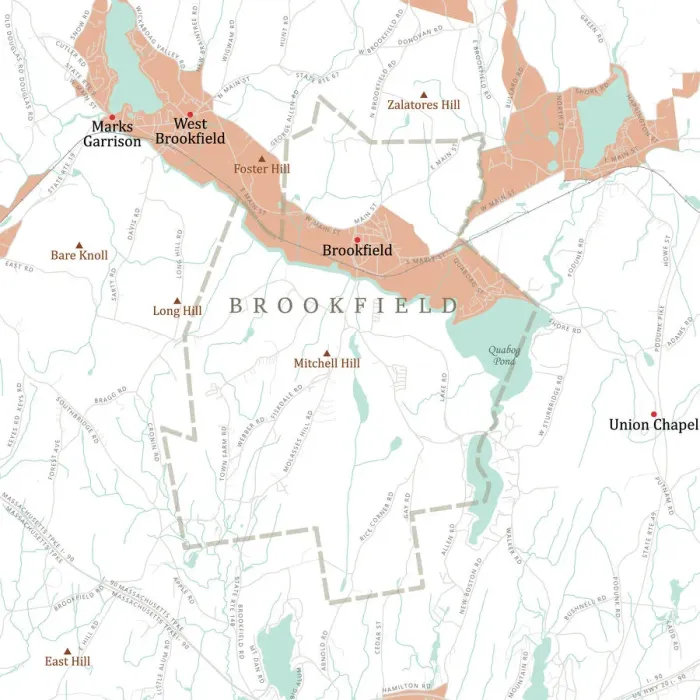 Gerahmter Druck : Worcester Brookfield Vector Road Karte Gerahmter Druck : Worcester Brookfield Vector Road Karte