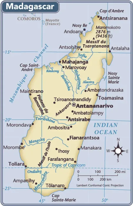 Gerahmter Druck : Madagaskar Landkarte Gerahmter Druck : Madagaskar Landkarte