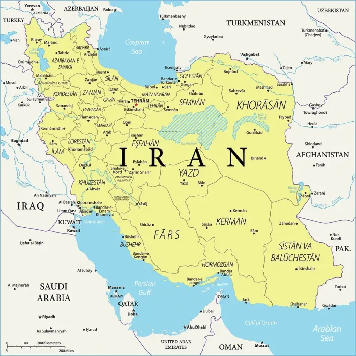 Gerahmter Druck : Karte des Irans Gerahmter Druck : Karte des Irans