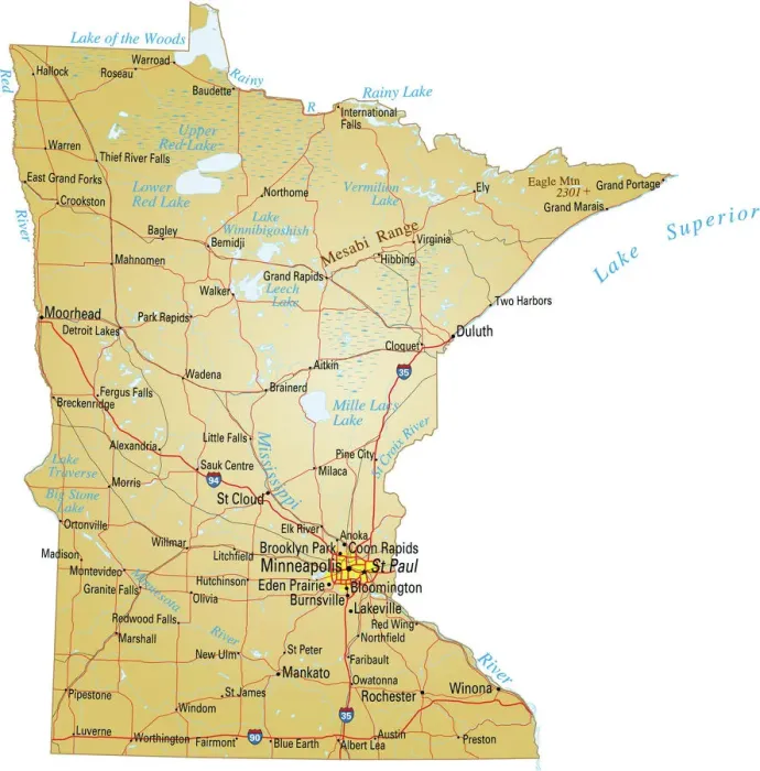 Gerahmter Druck : Karte von Minnesota Gerahmter Druck : Karte von Minnesota