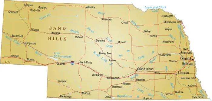 Gerahmter Druck : Karte von Nebraska Gerahmter Druck : Karte von Nebraska
