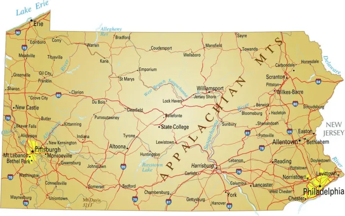 Gerahmter Druck : Karte von Pennsylvania Gerahmter Druck : Karte von Pennsylvania