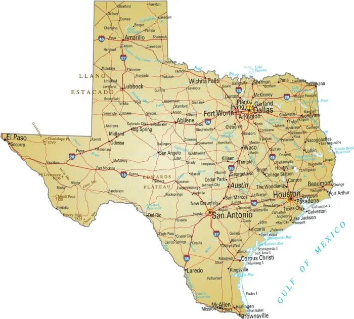 Gerahmter Druck : Karte von Texas