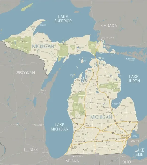 Gerahmter Druck : Michigan-Karte Gerahmter Druck : Michigan-Karte