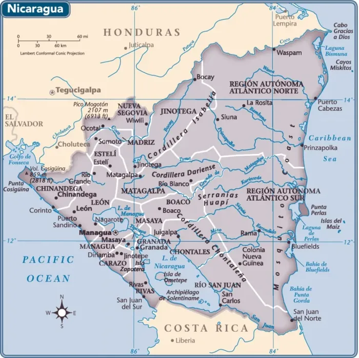 Gerahmter Druck : Karte von Nicaragua Gerahmter Druck : Karte von Nicaragua