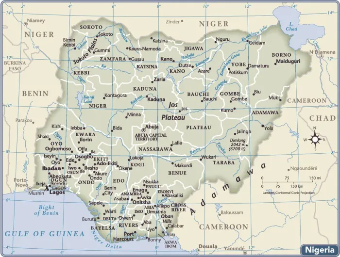 Gerahmter Druck : Nigeria Kartenbild des Landes Gerahmter Druck : Nigeria Kartenbild des Landes