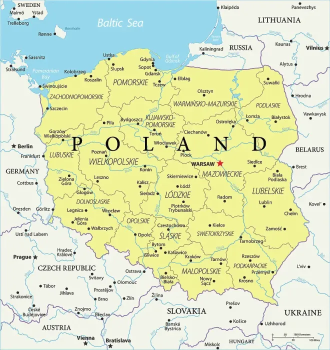 Gerahmter Druck : Polen Bezugskarte Gerahmter Druck : Polen Bezugskarte