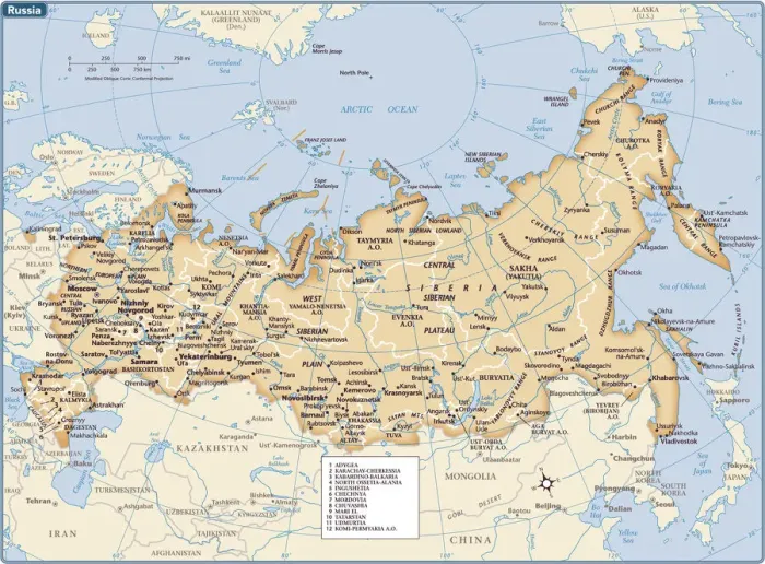 Gerahmter Druck : Russland Kartenbild Gerahmter Druck : Russland Kartenbild