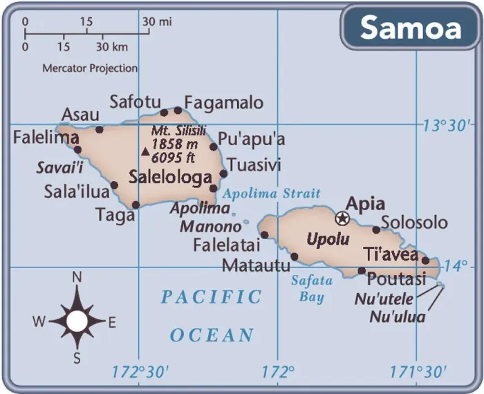 Gerahmter Druck : Karte von Samoa Gerahmter Druck : Karte von Samoa