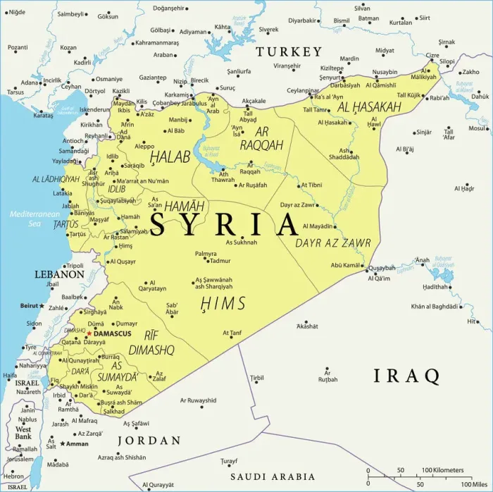 Gerahmter Druck : Syrien Landkarte Gerahmter Druck : Syrien Landkarte